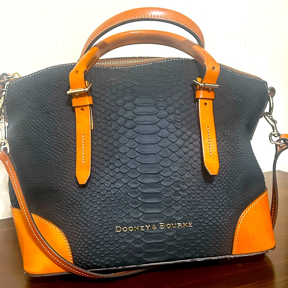 Dooney&Bourke snake print leather, black with caramel trim